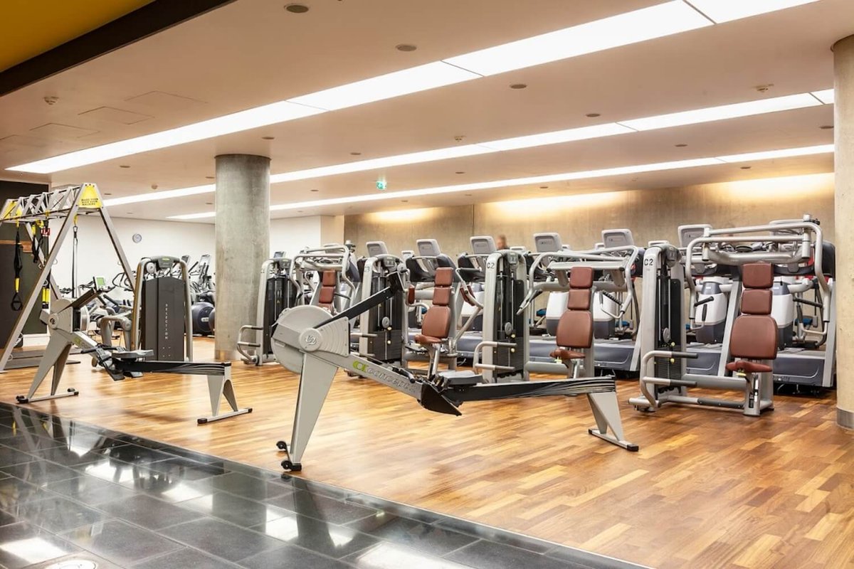 Insight into the fitness area with various modern fitness equipment