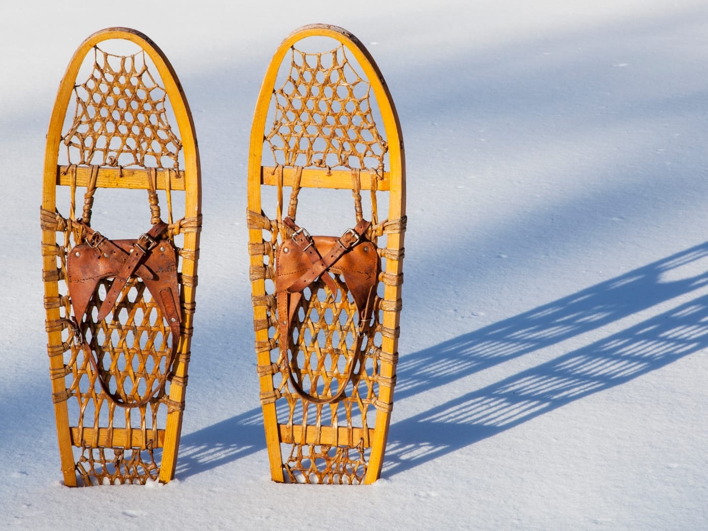 Traditional snowshoes in the snow 