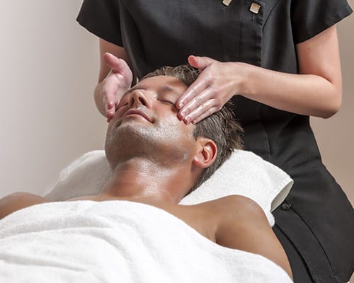 A man during a facial treatment at the spa hotel Baden Baden 