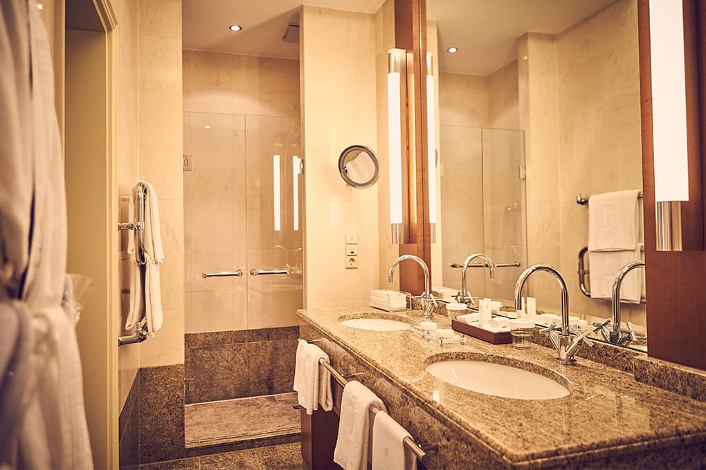 Insight into the modern bathroom of a junior suite of the hotel